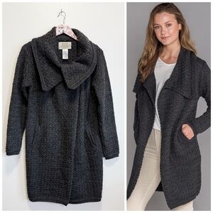 ARAN Sweater Market Ireland Wool Wrap Coat Textured Women’s Small Gray Graphite